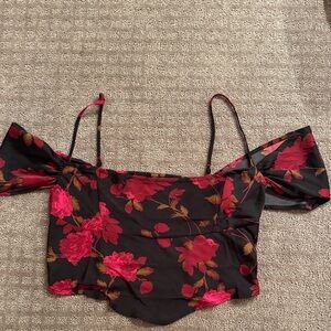 Free People Black and Red Smocked Top